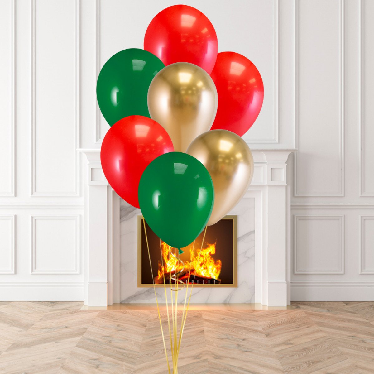 Red, Gold and Green Latex Helium Balloon Bunch - Perfect for any special occasions!