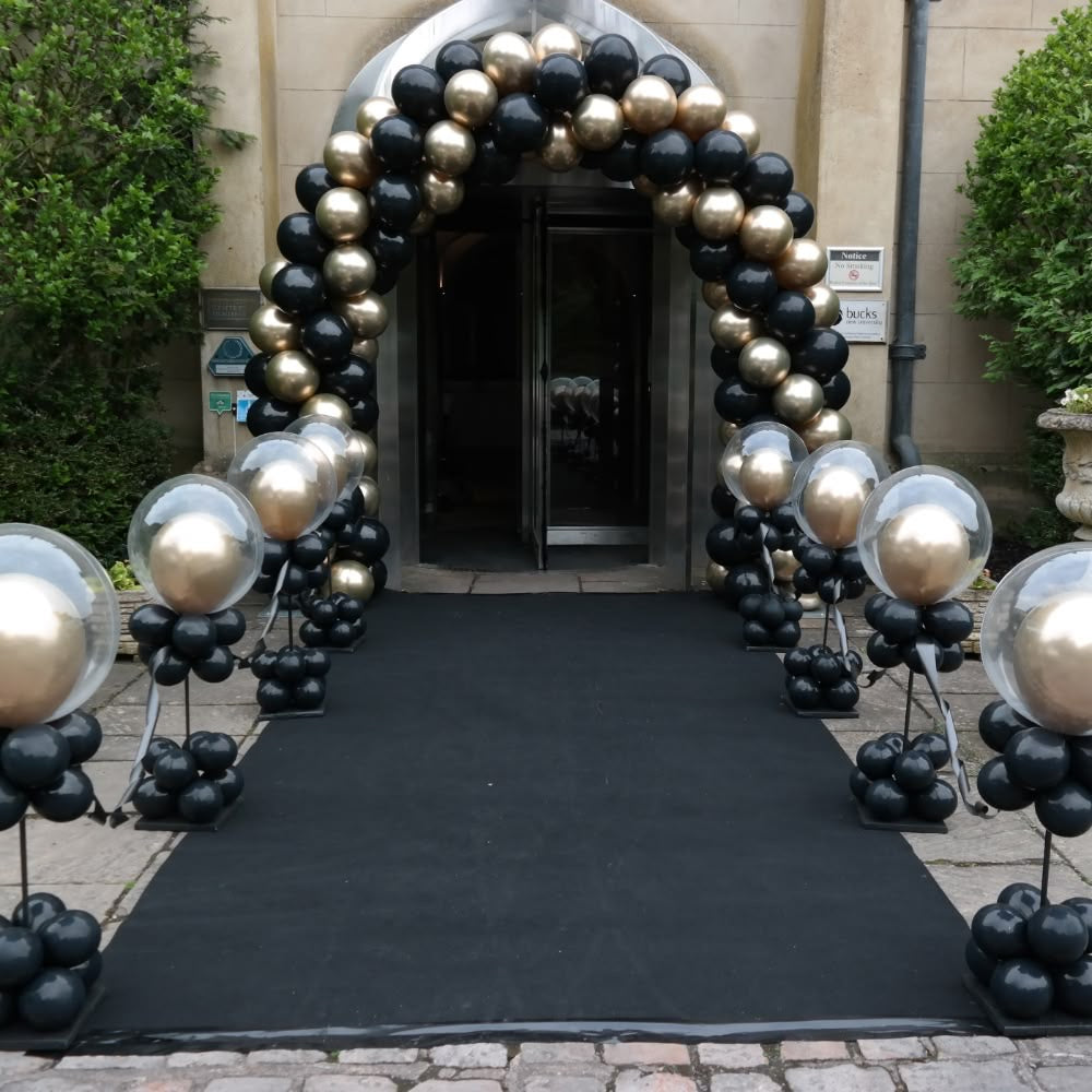 Balloon Light Gold and Black Decor Setup with Mini Pillars - Perfect for special occasions