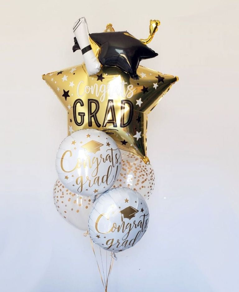 Gold, White and Clear with Confetti Set Helium Foil Balloon for Graduation Celebration