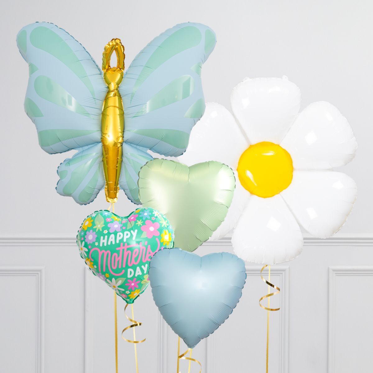 Blue Birthday Butterfly, Blue and Green with Flower Helium Balloon Set - Perfect for all Occasions