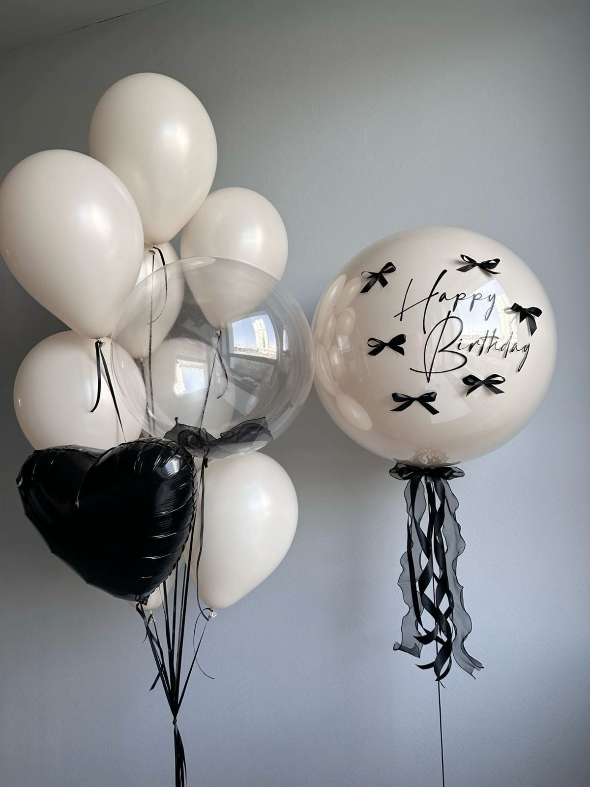 Personalised Helium Balloon Clear with Dust White Latex, Heart-Shape Foil, Customizable Sticker and Tassels - Perfect for any Occasions