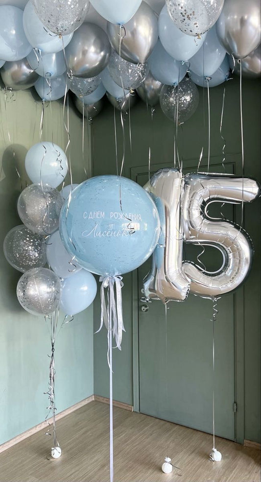 Personalised Helium Balloon Clear with Blue Latex, Ceiling Helium, Number Helium , Customizable Sticker and Tassels - Perfect for any Occasions