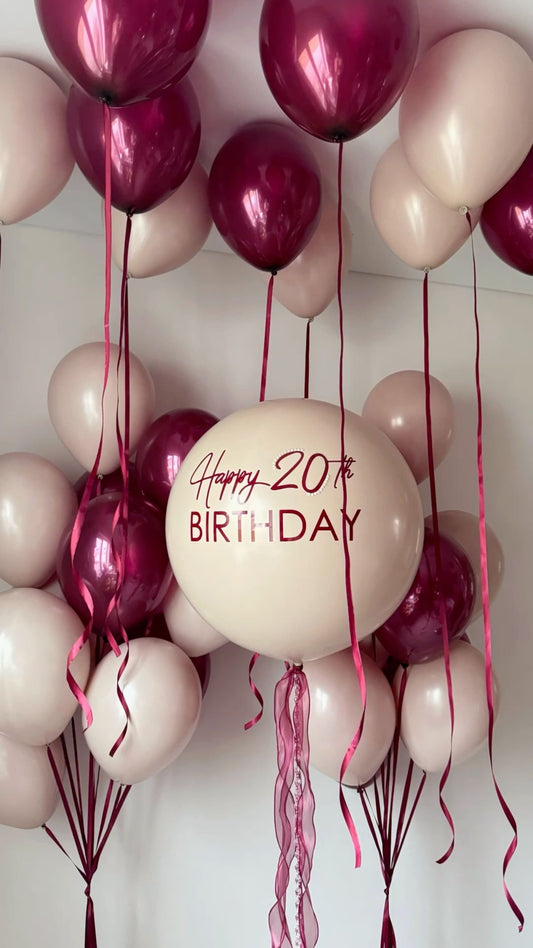 Personalised Helium Balloon Clear with Chrome&Matte Pink Latex, Ceiling Heliums Customizable Sticker and Ribbons - Perfect for any Occasion