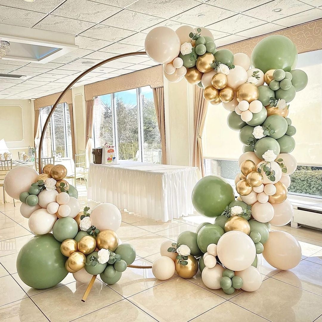 Balloon Green, White and Beige Decor with Flowers Setup - Perfect for special occasions