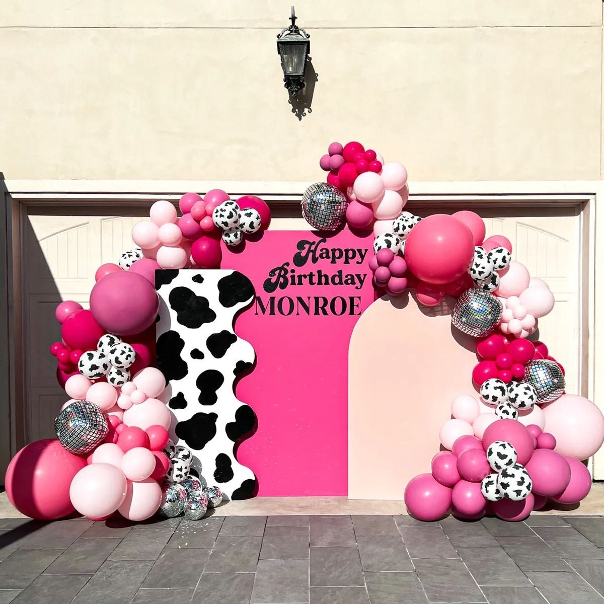 Customizable Board Backdrop with Balloon Different Shades of Pink with Animal Printed and Disco Ball Accents Decor Setup Barbie-Themed Cowgirl-Themed - Perfect for special occasions