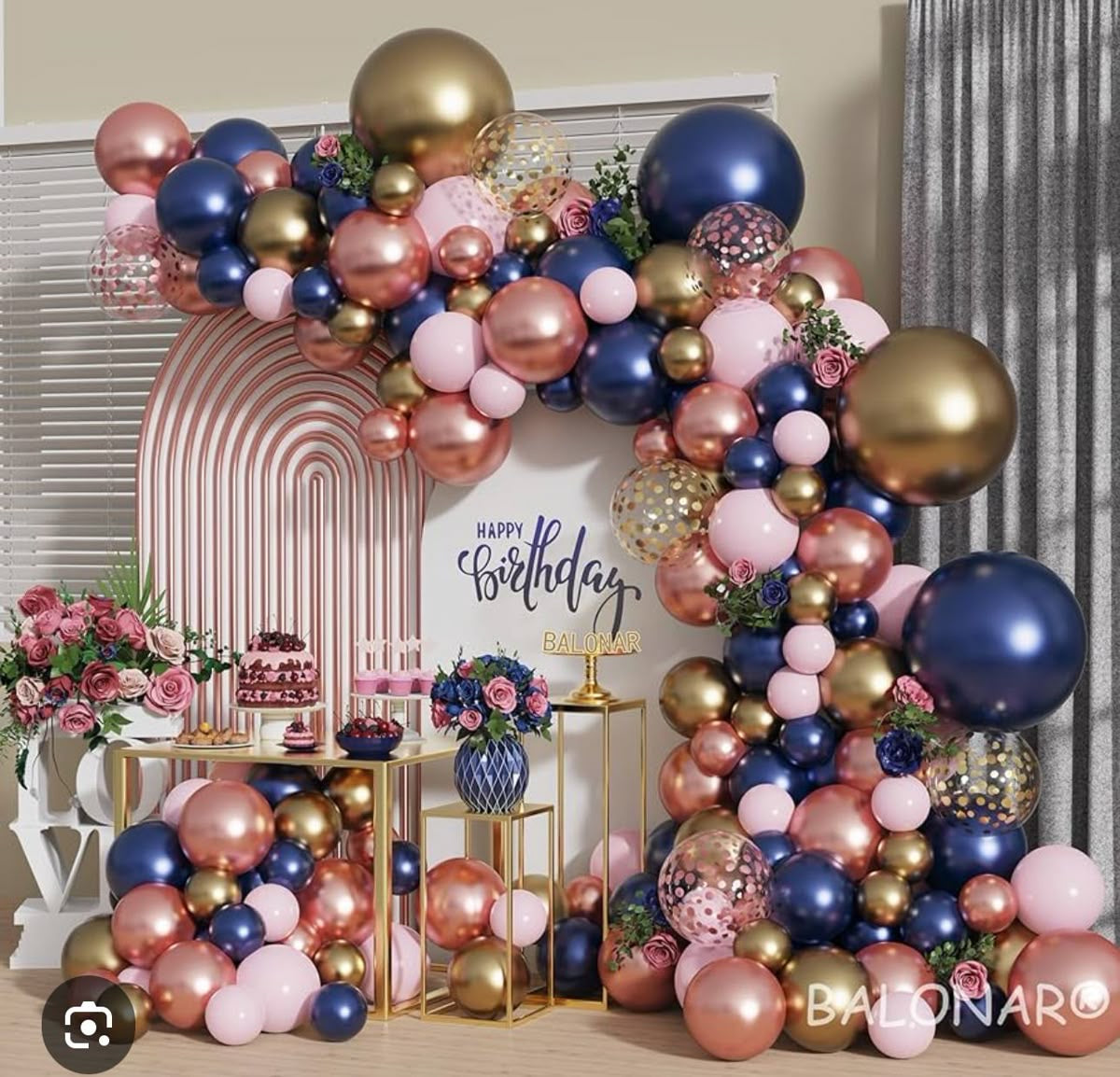 Customizable KT Board Backdrop with Balloon Pink, Blue and Gold Decor with Flower Accents Setup - Perfect for special occasions
