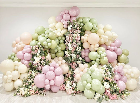 Balloon Green, Pink and Yellow Wall with Flowers Decor Setup - Perfect for special occasions