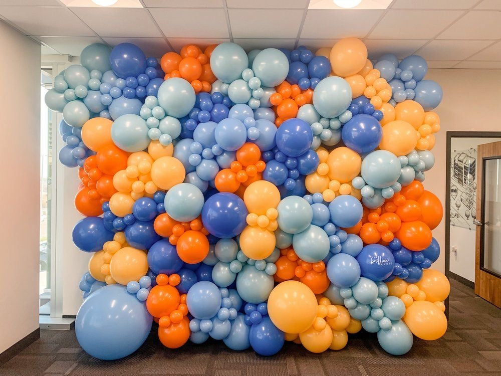 Balloon Blue, Yellow and Orange Wall Decor Setup - Perfect for special occasions
