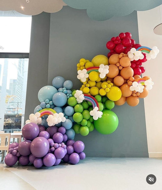 Balloon Red, Orange, Yellow, Green, Blue and Purple Colors with Rainbow and Clouds Designed Balloons Decor Setup - Perfect for special occasions