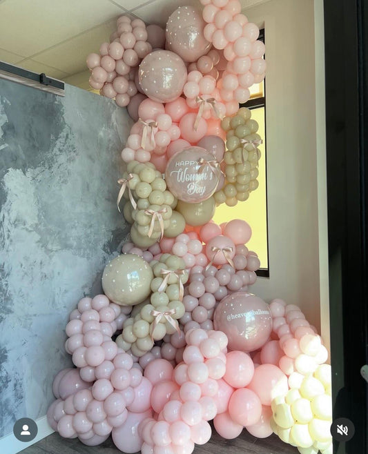 Balloon Pink, Purple and Dust White Chain with Customizable Stickers and Ribbons Decor Setup - Perfect for special occasions