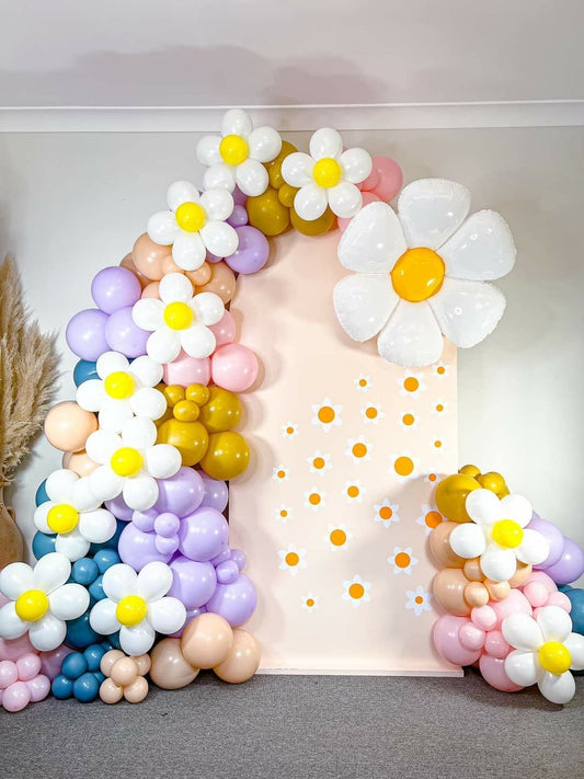 Customizable KT Board Backdrop with Balloon Purple, Pink, Blue, Yellow and Beige with Flower Foil Accents Decor Setup - Garden-Themed Perfect for special occasions