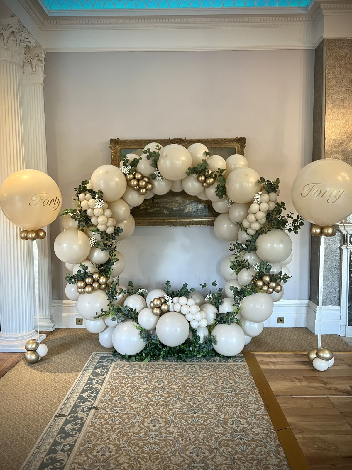 Personalised 36-inch with Stickers Helium Balloons with Round Balloon Chain White and GoldDecor Setup - Perfect for special occasions