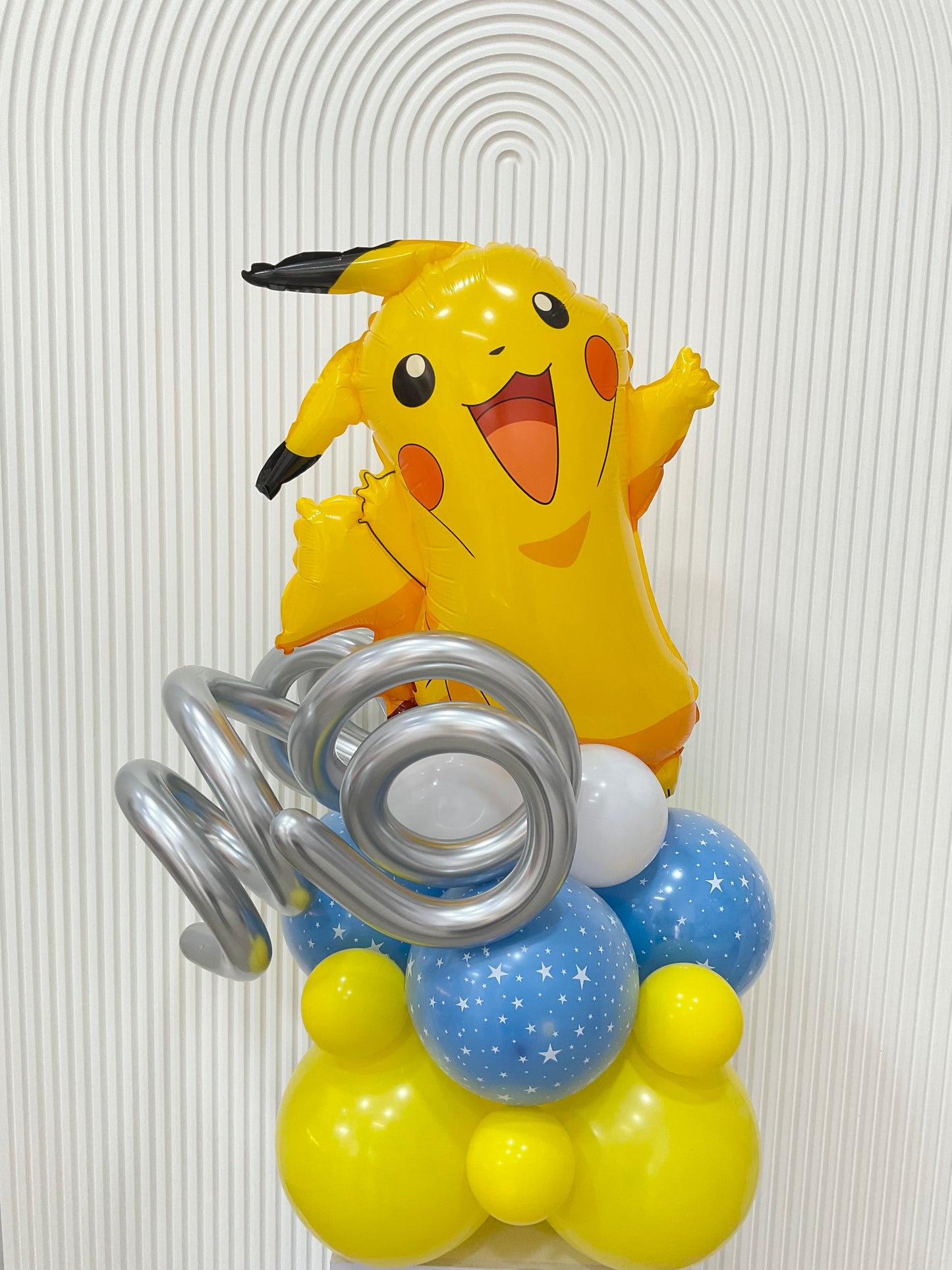 Personalised Pikachu White, Blue, Yellow and Twisted Silver 260q Acccents Balloon on Stand - All Colors Available