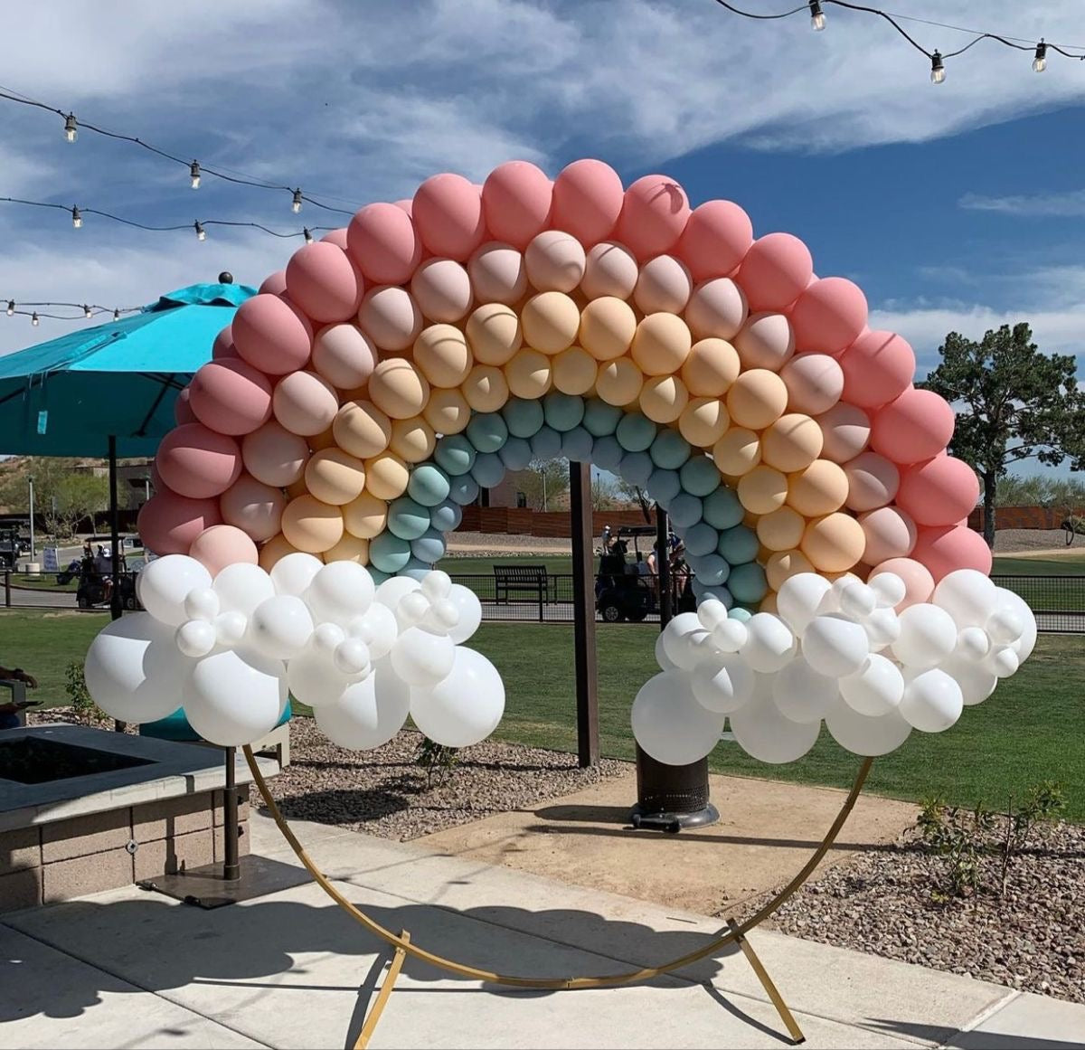 Rainbow and Cloud Designed Balloon Pastel Colors with White Decor Setup - Perfect for special occasions