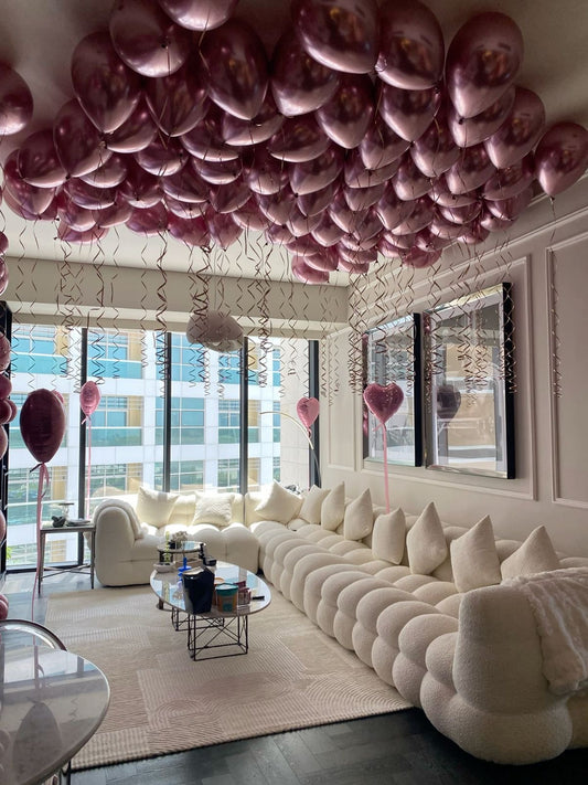 Ceiling Helium Latex Balloon Chrome Pink and Red Heart-Shaped Foil Balloon with Ribbons - Perfect for any special occasions!