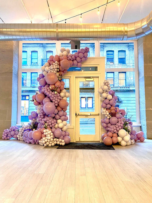 Balloon Purple and Dust White with Flowers Decor Setup - Perfect for special occasions