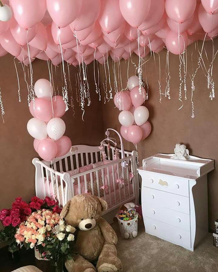 Set Decor Helium Balloon Pink and White Ceiling and Latex Bunch - Perfect for Welcoming Baby!