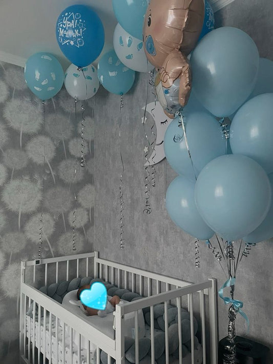 Set Decor Helium Balloon Blue Latex Bunch with Baby Foil Balloon - Perfect for Welcoming Baby!