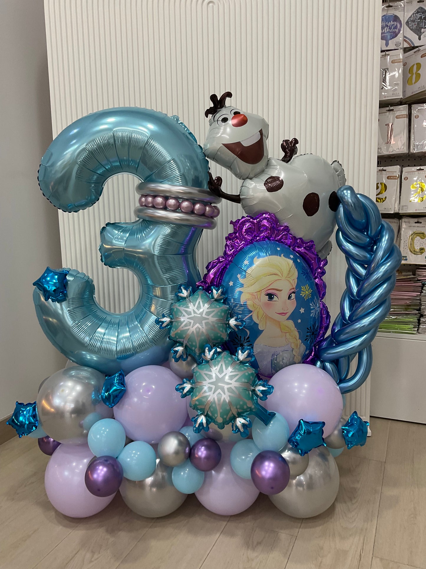 Chrome Purple, Blue and Silver Platform with Elsa, Snowflakes, Olaf and Star Accents - Frozen-Theme Perfect for any celebration