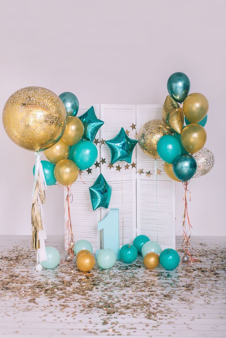 Helium Balloon Set of 18” and 36” Clear Filled with Gold Confetti Latex with Layered White and Gold Tassels and Ribbon with Turquoise, Gold, Clear with Confetti and Star Foil Bunch with Gold Strings and Mini Floor Balloons - Perfect for any Occasions