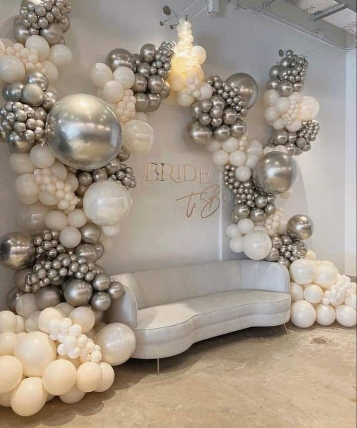 Bride To Be Balloon Gray&Pearl White Decor Setup with LED Acrylic Light - Perfect for special occasions