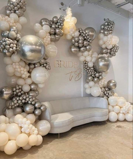 Bride To Be Balloon Gray&Pearl White Decor Setup with LED Acrylic Light - Perfect for special occasions