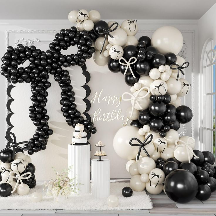 Balloon Black and White Ribbons-Themed Decor Setup - Perfect for special occasions