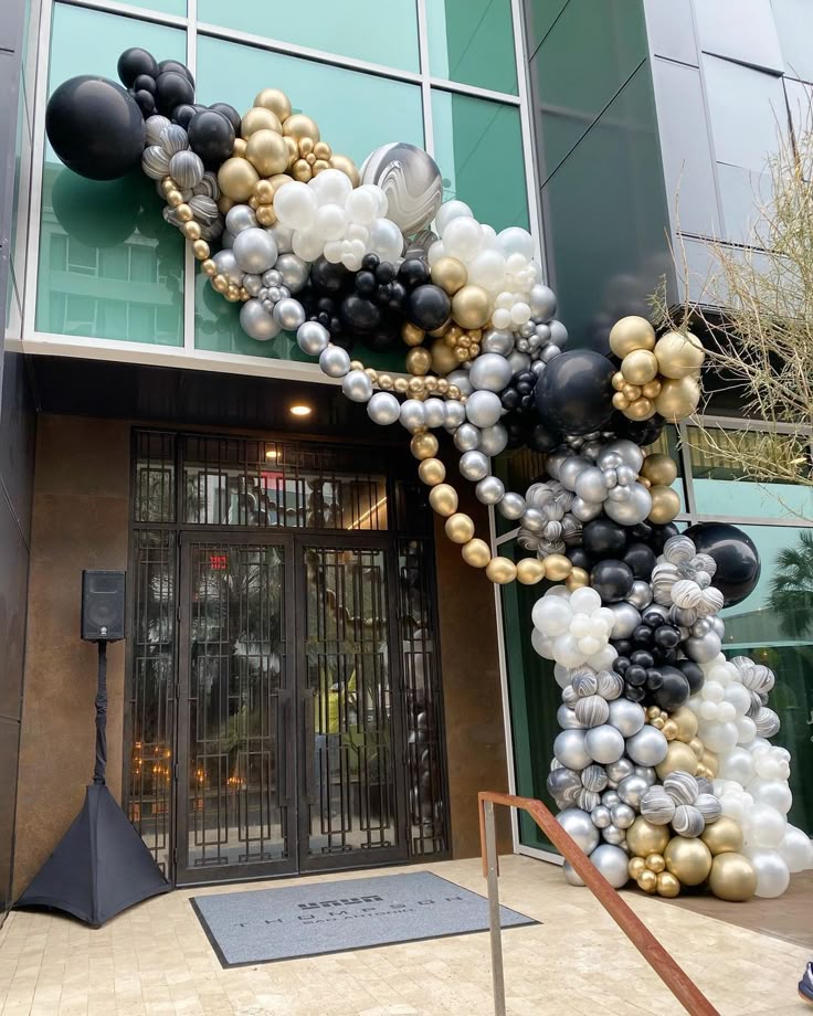 Corporate Event Grand Opening Balloon Silver, Black and Gold Decor Setup - Perfect for special occasions