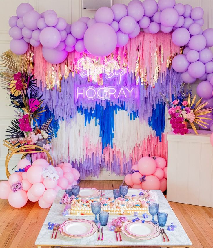 Purple and Pink Streamer Backdrop with Balloon Purple and Pink Decor - Perfect for any celebration