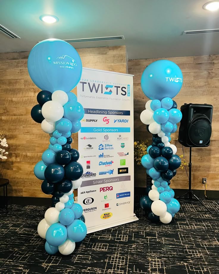 Personalised Black, Blue and White Pillar/Column/Tower with Customizable Printed Logo Sticker– Perfect for Any Celebrations
