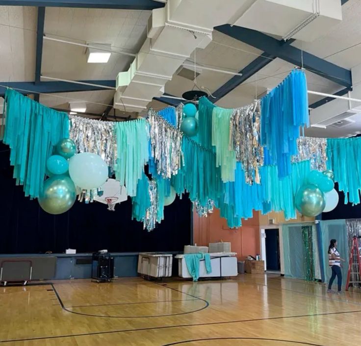 Blue, Silver and Green Streamer Backdrop with Balloon Blue and Green Decor - Perfect for any celebration