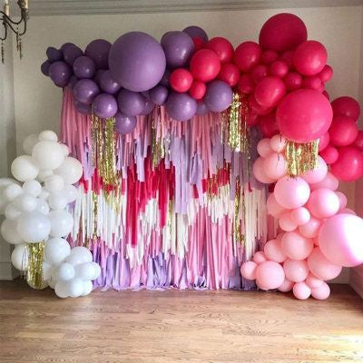 Pink, Purple, White and Gold Streamer Backdrop with Balloon Decor - Perfect for any celebration