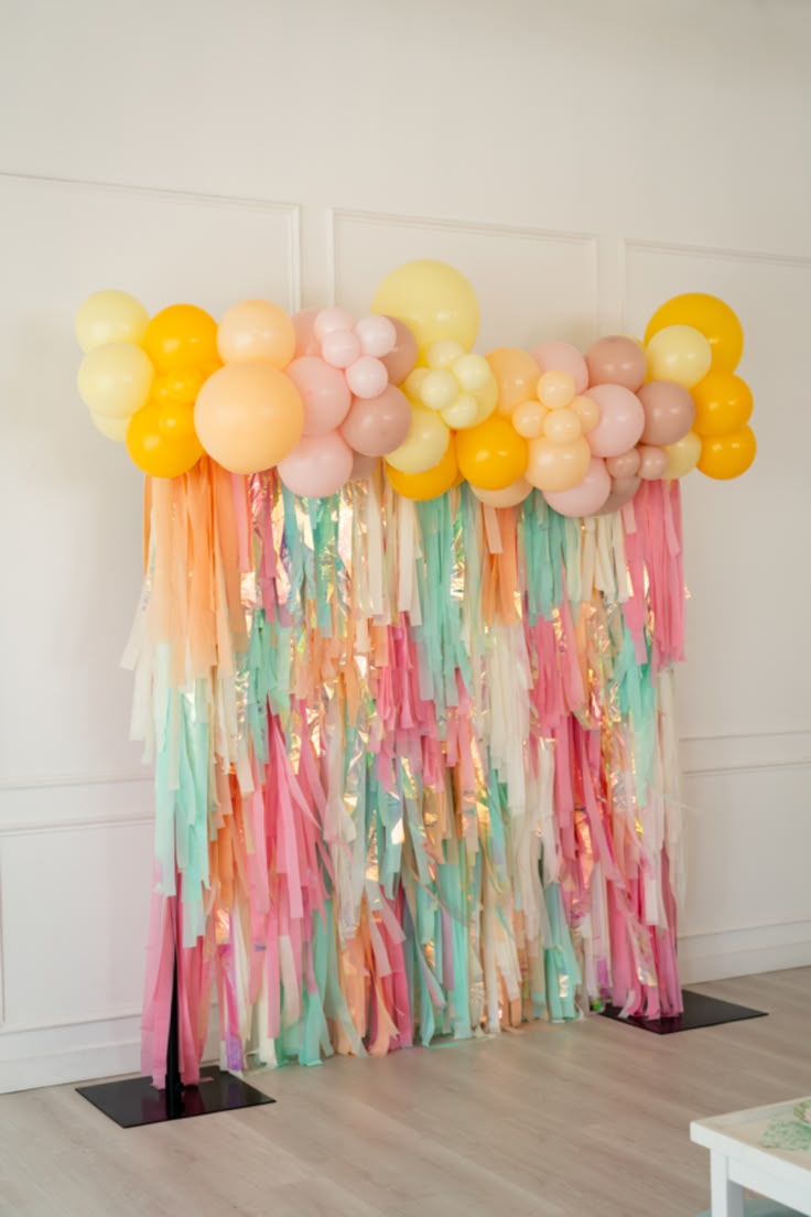 Pink, Yellow and Orange Streamer Backdrop with Balloon Decor - Perfect for any celebration