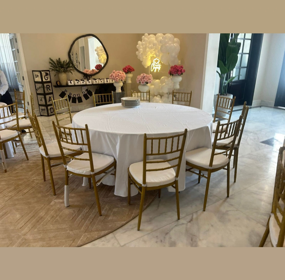 Round Table with Gold Chairs Rental