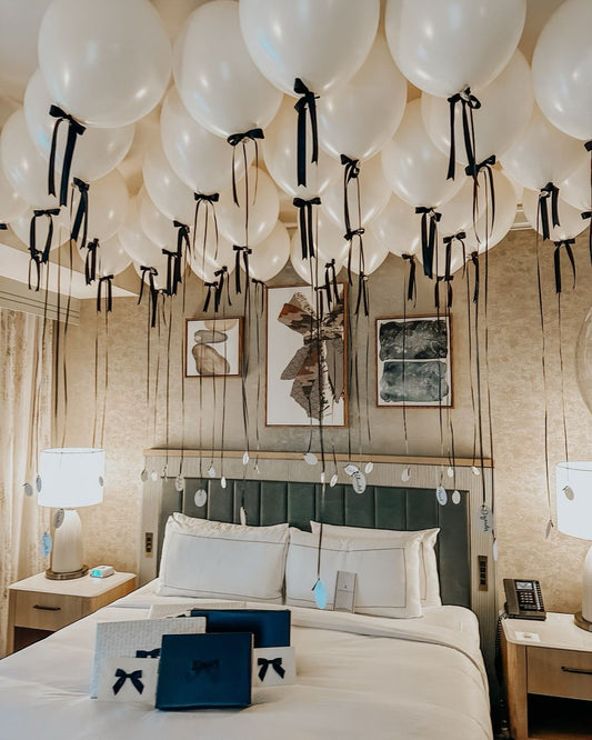 Ceiling Helium White Latex Balloon with Black Ribbons - Perfect for any special occasions!