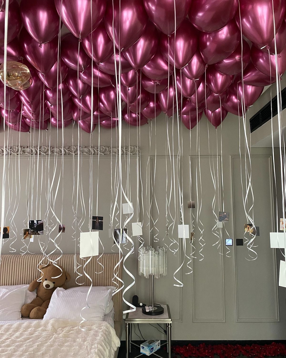Chrome Pink Ceiling 10-inch Latex Helium Balloons with Customizable Photo and Strings - Perfect for any Occasions