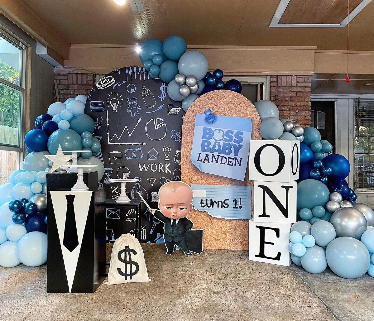 Customizable Backdrop with Balloon Different Shades of Blue with Baby Boss Standee Full Setup - Boss Baby-Themed Perfect for special occasions