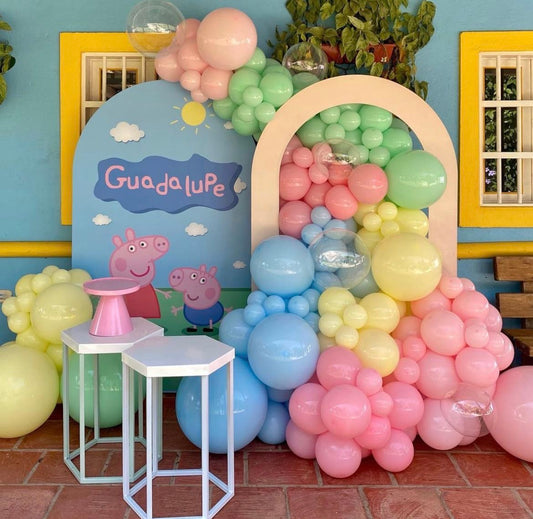Full Set Customizable Peppa Pig Scene and Characters Board Backdrop with Balloon Pink, Green, Purple, Yellow, Clear and Blue - Peppa Pig-Themed Perfect for special occasions