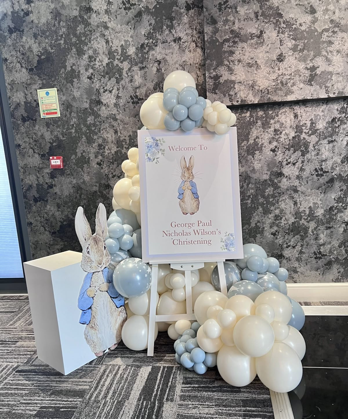 Customizable Board with Wooden Stand with Balloon Blue and White with Peter Standee - The Tale of Peter Rabbit-Themed Perfect for special occasions