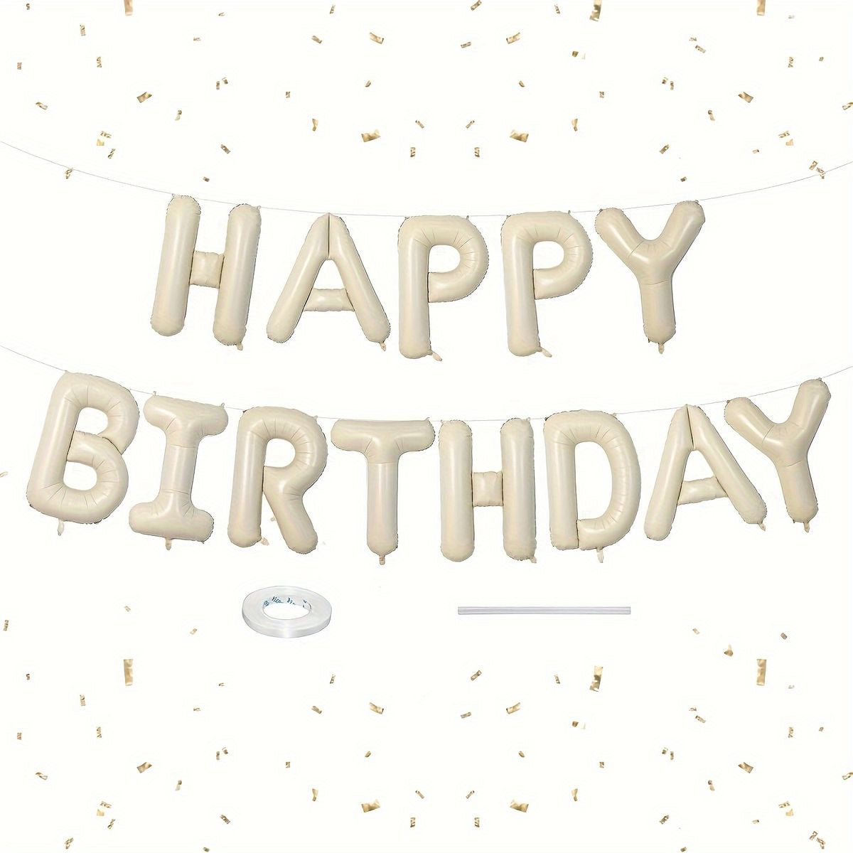 Happy Birthday Foil Balloon Banner Beige - Perfect for Birthdays!