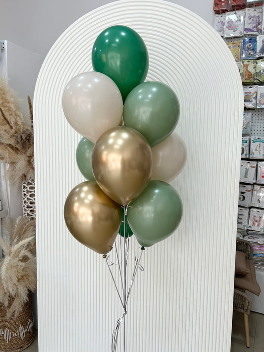 Helium Balloons Latex Olive Green, Dust White, Dark Green and Light Gold Bunch - Perfect for any Occasions!
