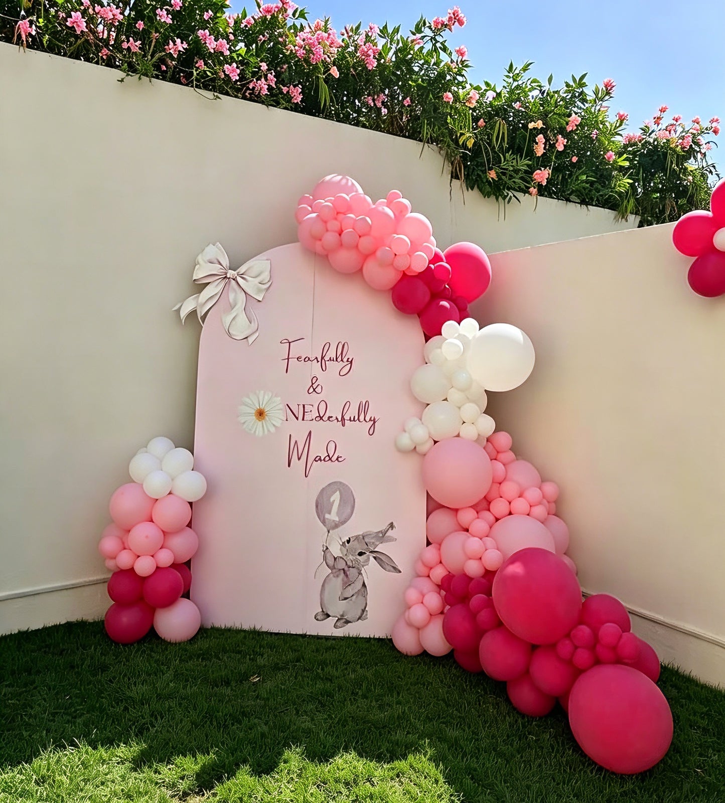 Bunny Theme Customizable Board Backdrop with Balloon Baby Pink, White, and Hot Pink - Perfect for special occasion