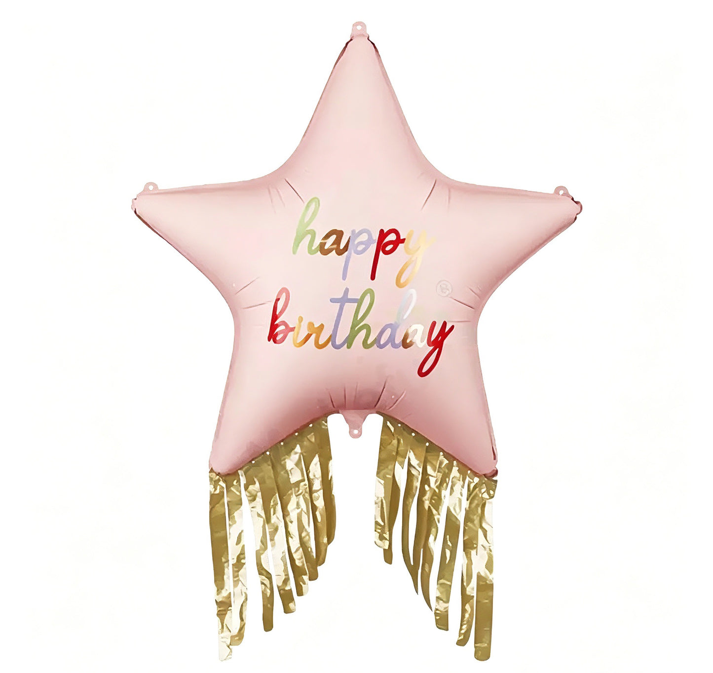 Pink Star Balloon with Happy Birthday Print With gold tassle Helium Balloon - Perfect for Birthday Celebration!