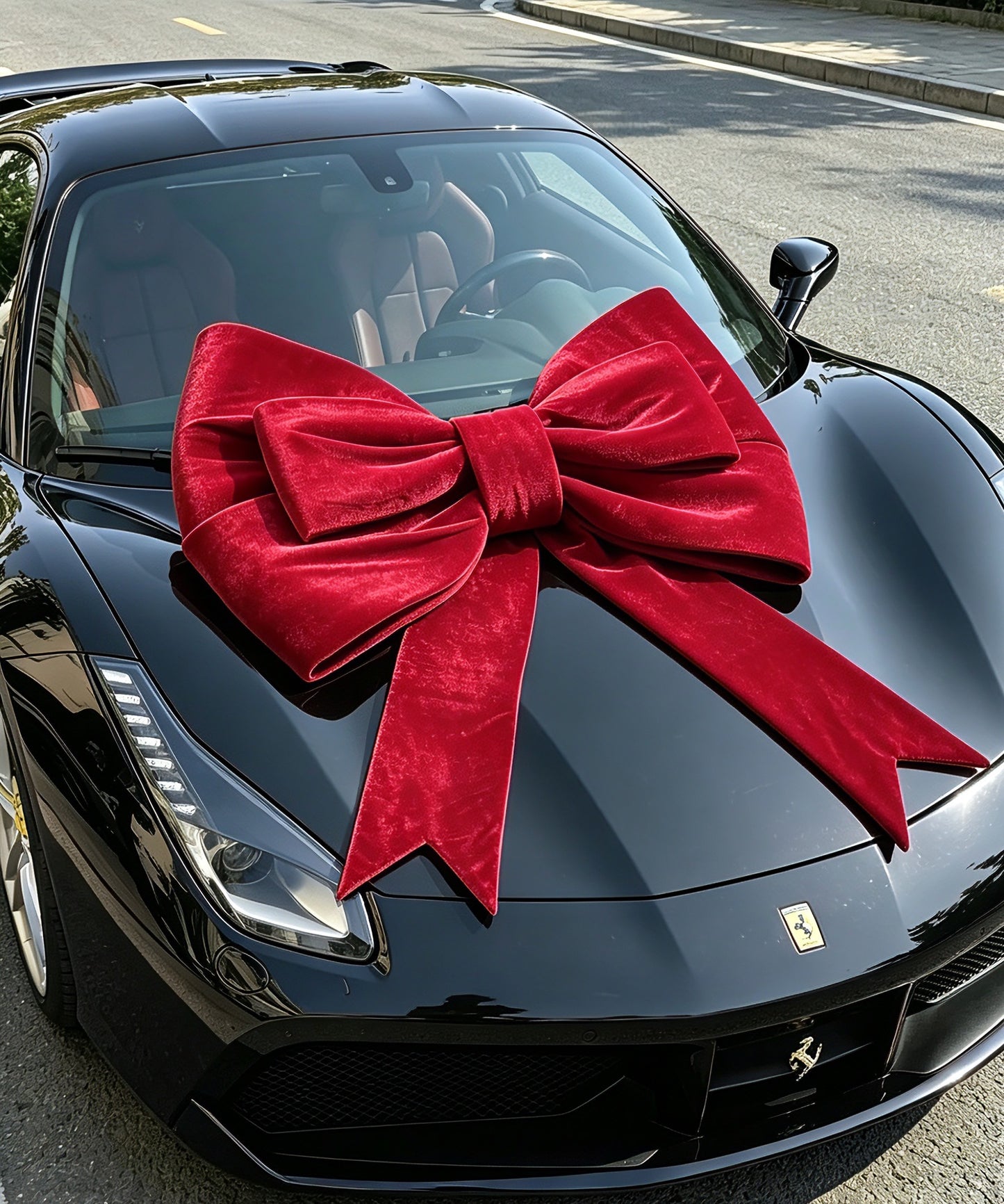 Large Red Velvet Car Gift Bow Ribbon – 1 Meter Wide Luxury Car Decoration, Giant Gift Bow for Car Surprise, Birthday, Wedding, Christmas Present