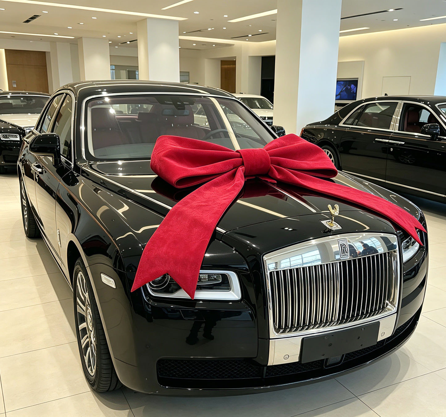 Large Red Car Gift Bow Ribbon – Luxury Car Decoration, Giant Gift Bow for Car Surprise, Birthday, Wedding, Christmas Present