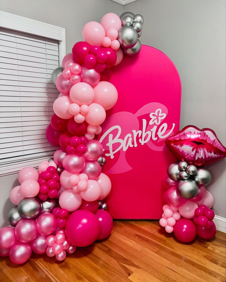 Customizable Board Backdrop with Balloon Different Shades of Pink and Silver Decor Setup Barbie-Themed - Perfect for special occasions