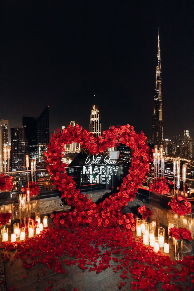 Artificial Flowers, Candles, Giant Red Heart Artificial Flower, LED Customize Acrylic 'Will You Marry Me' - Perfect for Proposal, Wedding, Anniversary special occasions!