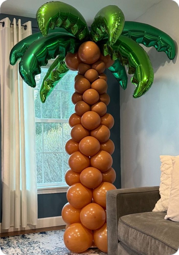 Customize Palm Tree Designed Balloons Green Palm Tree Leaves Foil and Brown Latex - Perfect for special occasion