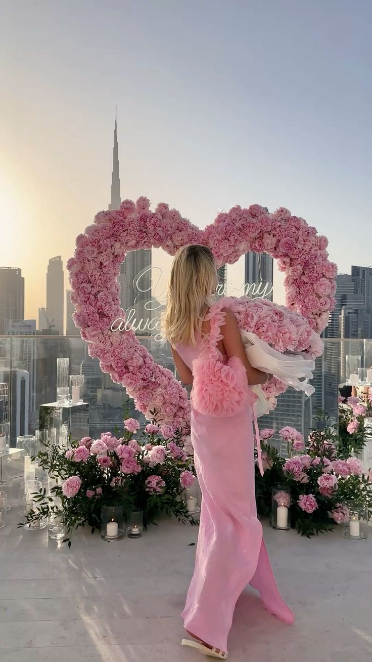 Artificial Flowers, Candles, Giant Pink Heart Artificial Flower, LED Customize Acrylic and Fresh Flower Bouquet - Perfect for Proposal, Wedding, Anniversary special occasions!