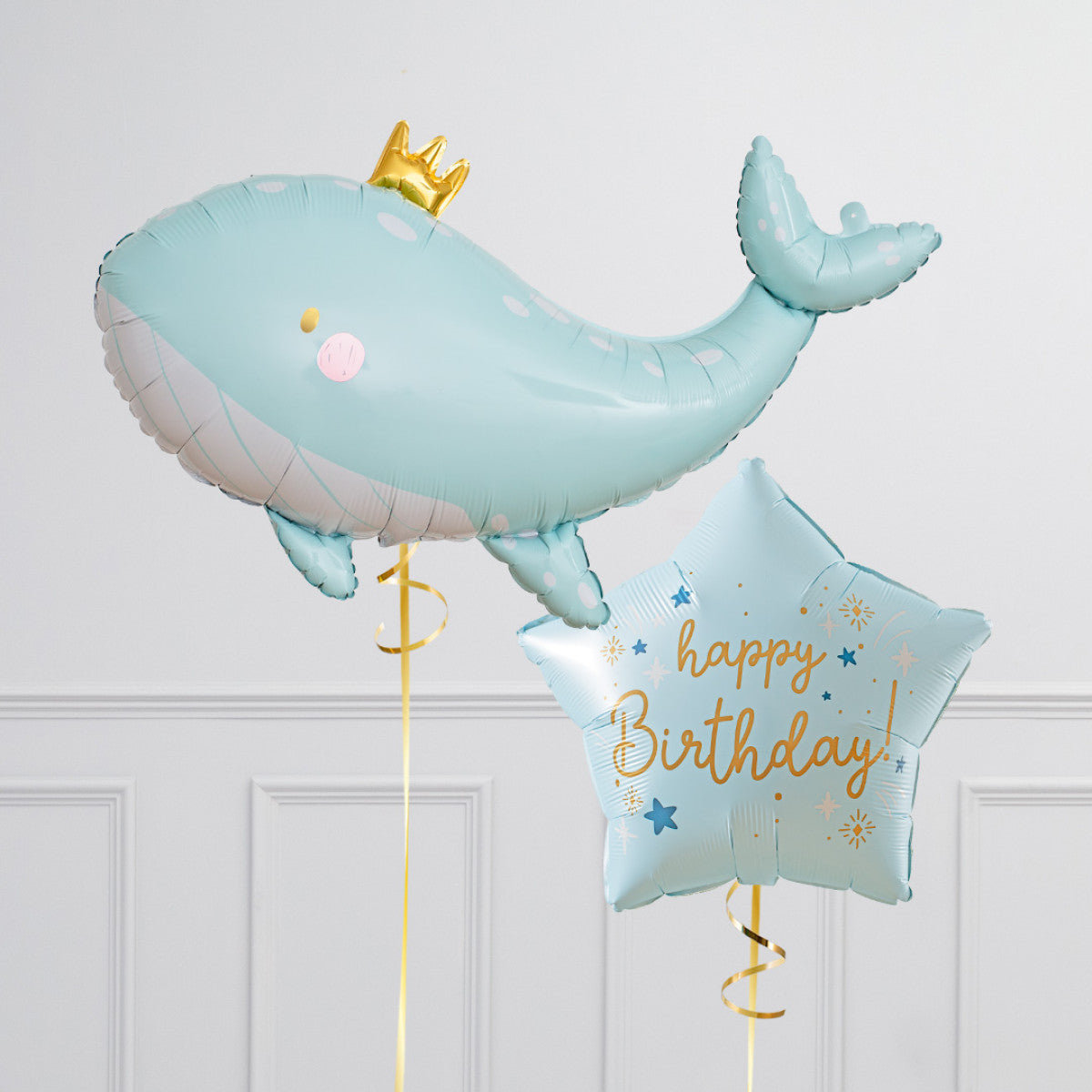 Helium Foil Balloons Star Blue with "Happy Birthday" and Blue Whale - Under The Sea-Themed Perfect for special occasions!